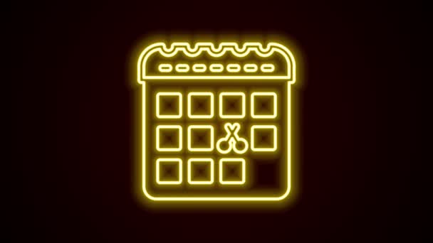 Glödande neon linje Kalender med frisyr dag ikon isolerad på svart bakgrund. Hårklippning utnämning koncept. 4K Video motion grafisk animation — Stockvideo