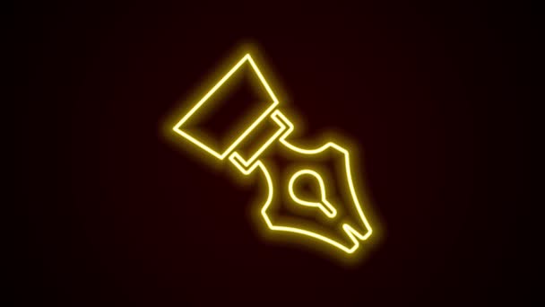 Linea neon incandescente Stilografica icona pennino isolato su sfondo nero. Penna strumento segno. Animazione grafica 4K Video motion — Video Stock