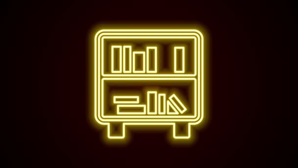 Linea neon luminosa Mensola con icona dei libri isolata su sfondo nero. Firma scaffali. Animazione grafica 4K Video motion — Video Stock