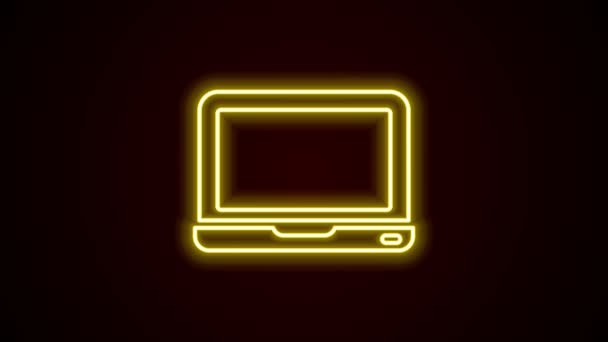 Glowing neon line Laptop ikon terisolasi pada latar belakang hitam. Buku catatan komputer dengan tanda layar kosong. Animasi grafis gerak Video 4K — Stok Video