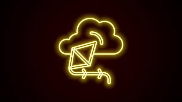 Glödande neon line Kite ikon isolerad på svart bakgrund. 4K Video motion grafisk animation — Stockvideo