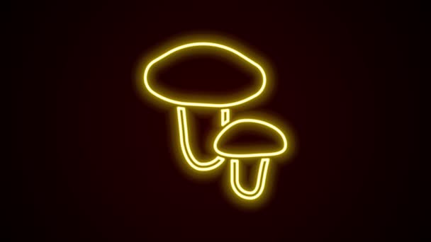 Светящаяся неоновая линия Значок гриба выделен на черном фоне. Видеографическая анимация 4K — стоковое видео