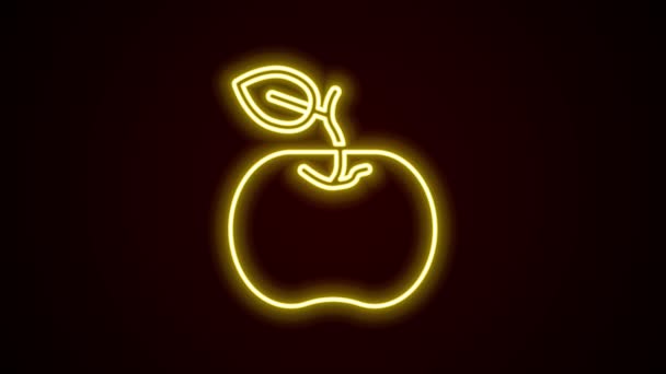 Glowing neon line Apple icon isolated on black background. Excess weight. Healthy diet menu. Fitness diet apple. 4K Video motion graphic animation — Stock Video
