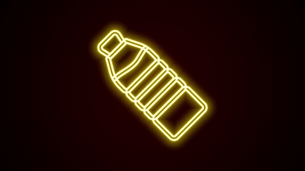 Ragyogó neon vonal Vízikont palack elszigetelt fekete háttérrel. Üdítőital tábla. 4K Videó mozgás grafikus animáció — Stock videók