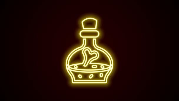 Linha de néon brilhante Garrafa com ícone de poção isolado no fundo preto. Frasco com poção mágica. Feliz festa de Halloween. Animação gráfica em movimento de vídeo 4K — Vídeo de Stock