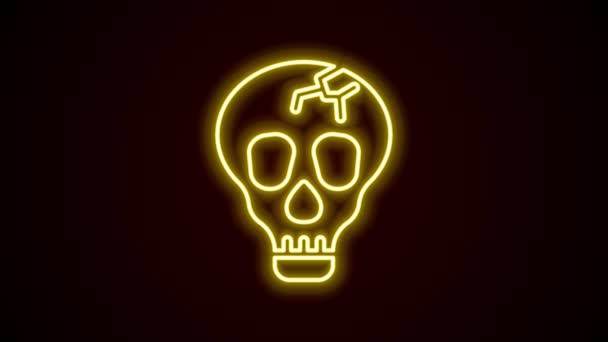 Ragyogó neon vonal Koponya ikon elszigetelt fekete háttérrel. Boldog Halloween partit! 4K Videó mozgás grafikus animáció — Stock videók
