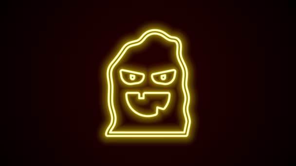 Linea neon incandescente Maschera fantasma divertente e spaventosa per l'icona di Halloween isolata su sfondo nero. Buona festa di Halloween. Animazione grafica 4K Video motion — Video Stock