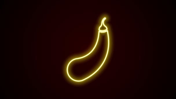 Ragyogó neon vonal Eggplant ikon elszigetelt fekete alapon. 4K Videó mozgás grafikus animáció — Stock videók