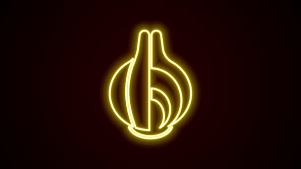 Icono de cebolla de línea de neón brillante aislado sobre fondo negro. Animación gráfica de vídeo 4K — Vídeo de stock