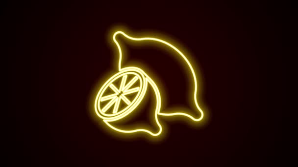 Светящаяся неоновая линия Значок лимона выделен на черном фоне. Видеографическая анимация 4K — стоковое видео