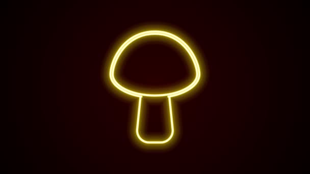 Icono de hongo de línea de neón brillante aislado sobre fondo negro. Animación gráfica de vídeo 4K — Vídeo de stock
