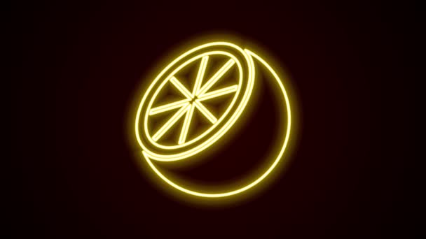 Glowing neon line Orange fruit icon isolated on black background. 4K Video motion graphic animation — Stock Video