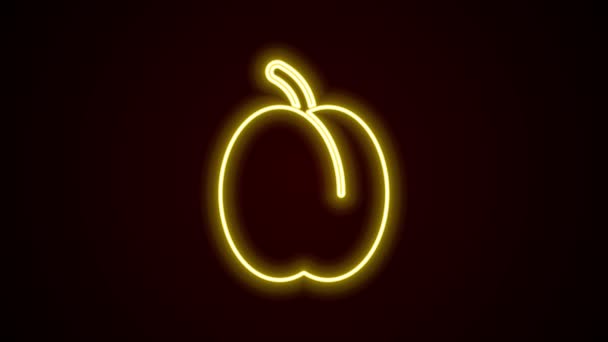 Linea neon incandescente Icona di frutta prugna isolata su sfondo nero. Animazione grafica 4K Video motion — Video Stock