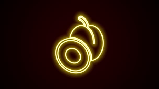 Glowing neon line Plum fruit icon isolated on black background. 4K Video motion graphic animation — Stock Video