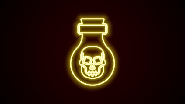 Glowing neon line Poison in bottle icon isolated on black background. Bottle of poison or poisonous chemical toxin. 4K Video motion graphic animation — Stock Video