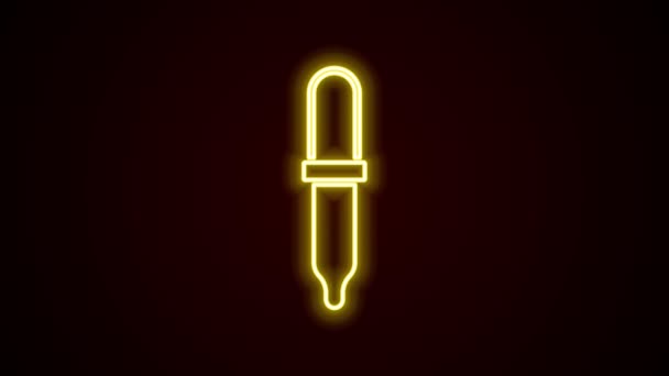 Świecąca neonowa ikona pipety odizolowana na czarnym tle. Element wyposażenia medycznego, chemicznego laboratorium. Symbol medycyny. 4K Animacja graficzna ruchu wideo — Wideo stockowe