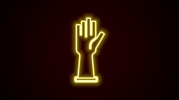 Ligne lumineuse néon Icône de gants en caoutchouc médical isolé sur fond noir. Gants de protection en caoutchouc. Animation graphique de mouvement vidéo 4K — Video