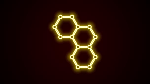Linha de néon brilhante Ícone de fórmula química isolado no fundo preto. Hexágono abstrato para inovação medicina, saúde, pesquisa e ciência. Animação gráfica em movimento de vídeo 4K — Vídeo de Stock