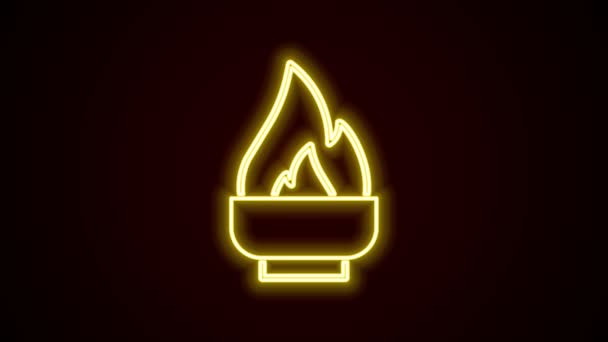 Glowing neon line Alcohol or spirit burner icon isolated on black background. Chemical equipment. 4K Video motion graphic animation — Stock Video