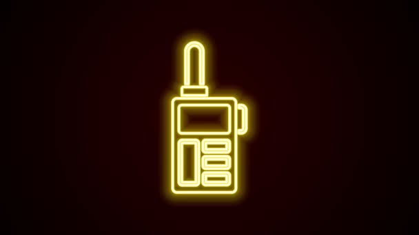 Glowing neon line Walkie talkie icon isolated on black background. Portable radio transmitter icon. Radio transceiver sign. 4K Video motion graphic animation — Stock Video