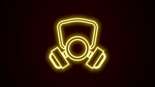 Ligne lumineuse au néon Icône de masque à gaz isolé sur fond noir. Signe respiratoire. Animation graphique de mouvement vidéo 4K — Video