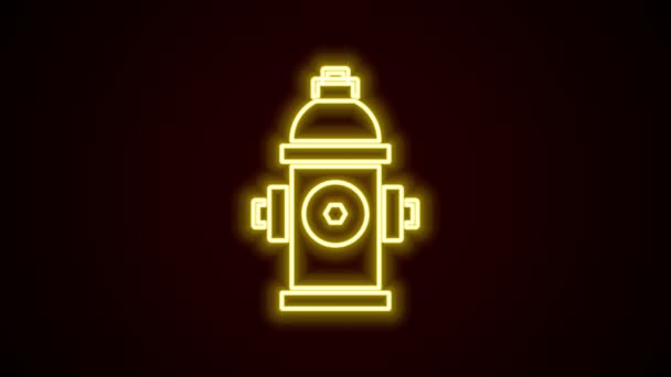 Zářící neonová čára Ikona protipožárního hydrantu izolovaná na černém pozadí. Grafická animace pohybu videa 4K — Stock video