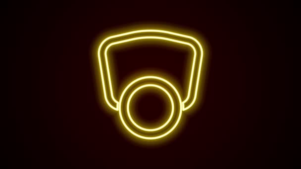 发光的霓虹灯线防毒面具图标隔离在黑色背景.呼吸机的信号。4K视频运动图形动画 — 图库视频影像