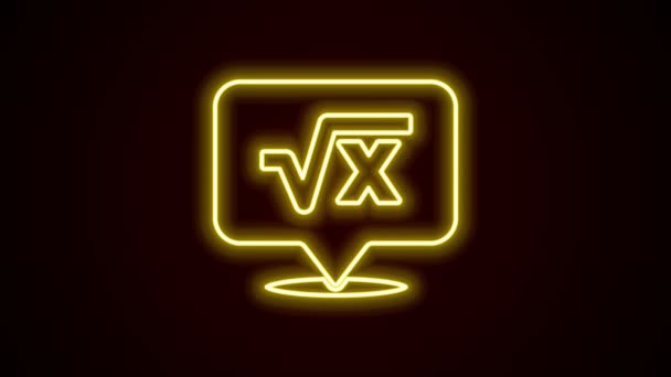 Línea de neón brillante Raíz cuadrada del icono del glifo x aislado sobre fondo negro. Expresión matemática. Animación gráfica de vídeo 4K — Vídeo de stock