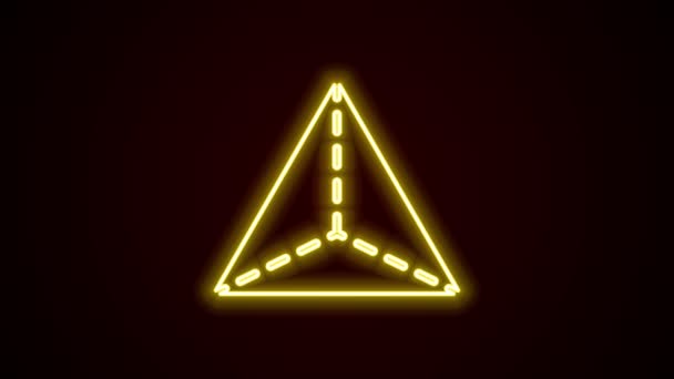 Leuchtende Neon-Linie Geometrische Figur Tetraeder-Symbol isoliert auf schwarzem Hintergrund. Abstrakte Form. Geometrisches Ornament. 4K Video Motion Grafik Animation — Stockvideo