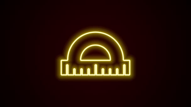 Glowing neon line Protractor grid for measuring degrees icon isolated on black background. Tilt angle meter. Measuring tool. Geometric symbol. 4K Video motion graphic animation — Stock Video