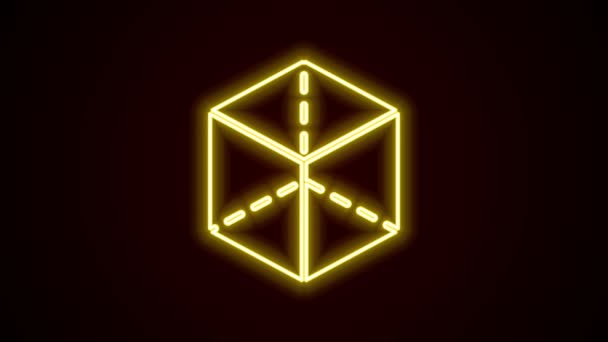 Glödande neon linje Geometrisk figur Cube ikon isolerad på svart bakgrund. Abstrakt form. Geometrisk prydnad. 4K Video motion grafisk animation — Stockvideo