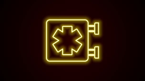 Ligne lumineuse néon Symbole médical de l'icône Urgence - Étoile de vie isolée sur fond noir. Animation graphique de mouvement vidéo 4K — Video