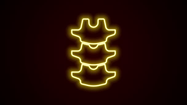 Linea al neon luminosa Icona della colonna vertebrale umana isolata su sfondo nero. Animazione grafica 4K Video motion — Video Stock