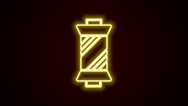 Leuchtende Neon-Linie Nähgarn auf Spulensymbol isoliert auf schwarzem Hintergrund. Garnspule vorhanden. Fadenspule. 4K Video Motion Grafik Animation — Stockvideo