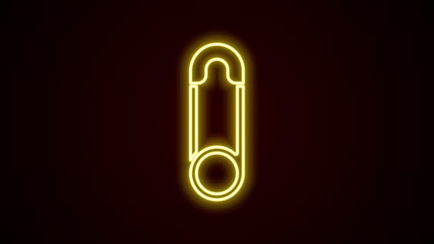 Gloeiende neon lijn Klassieke gesloten stalen veiligheidspeld pictogram geïsoleerd op zwarte achtergrond. 4K Video motion grafische animatie — Stockvideo