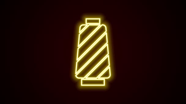 Glödande neon line Sytråd på spolen ikon isolerad på svart bakgrund. Garnspole. Gängstång. 4K Video motion grafisk animation — Stockvideo