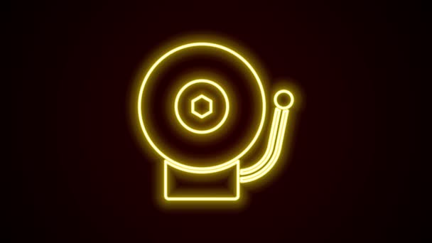 Leuchtende Leuchtschrift Klingelnde Alarmglocke Symbol isoliert auf schwarzem Hintergrund. Alarmsymbol, Serviceglocke, Handklingelschild, Benachrichtigungssymbol. 4K Video Motion Grafik Animation