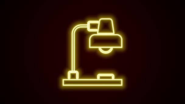 Icono de lámpara de mesa de línea de neón brillante aislado sobre fondo negro. Animación gráfica de vídeo 4K — Vídeo de stock