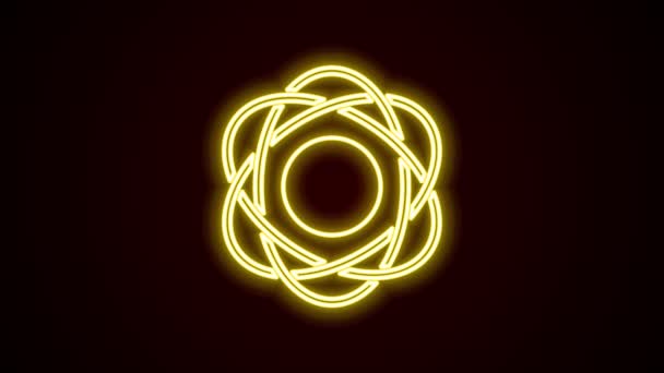 Glödande neon linje Atom ikon isolerad på svart bakgrund. Symbol för vetenskap, utbildning, kärnfysik, vetenskaplig forskning. 4K Video motion grafisk animation — Stockvideo