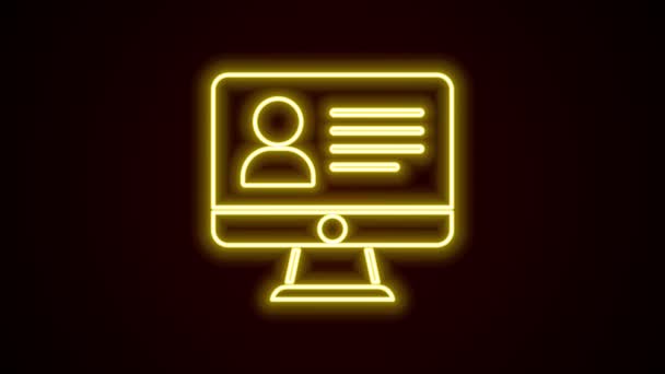 Glödande neon line Online klass ikon isolerad på svart bakgrund. Nätutbildningskoncept. 4K Video motion grafisk animation — Stockvideo