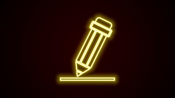 Línea de neón brillante Lápiz con icono de borrador aislado sobre fondo negro. Dibujo y herramientas educativas. Símbolo escolar. Animación gráfica de vídeo 4K — Vídeo de stock