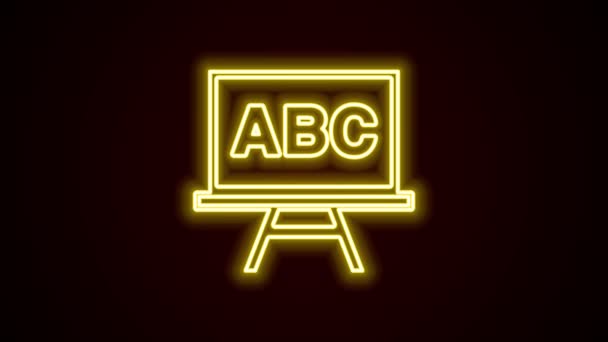 Linha de néon brilhante ícone Chalkboard isolado no fundo preto. Assinatura do quadro-negro. Animação gráfica em movimento de vídeo 4K — Vídeo de Stock