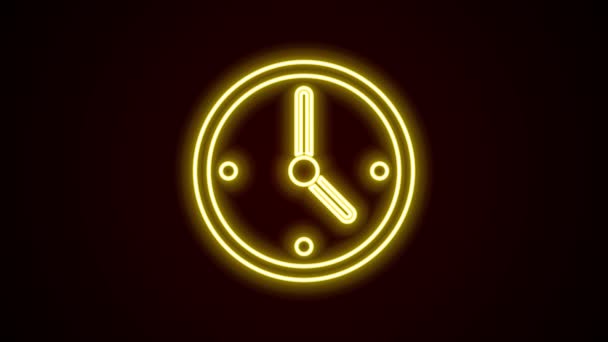 Icono de reloj de línea de neón brillante aislado sobre fondo negro. Símbolo de tiempo. Animación gráfica de vídeo 4K — Vídeo de stock