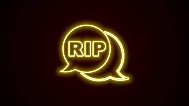 Gloeiende neon lijn Speech bubble rip dood pictogram geïsoleerd op zwarte achtergrond. 4K Video motion grafische animatie — Stockvideo