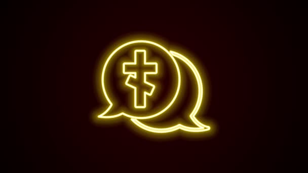 Ligne lumineuse néon Tombe avec icône croix isolée sur fond noir. Animation graphique de mouvement vidéo 4K — Video