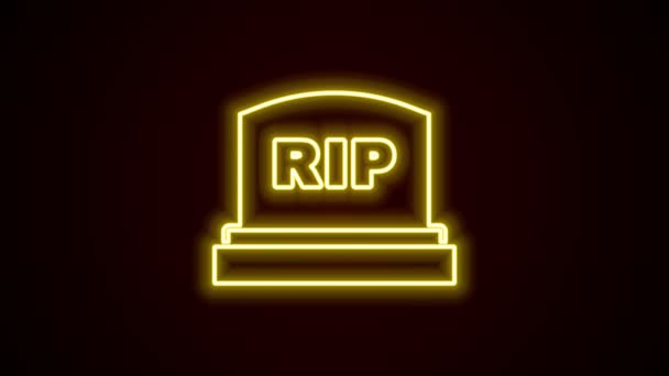 Glödande neon linje Tombstone med RIP skrivet på ikonen isolerad på svart bakgrund. Gravikon. 4K Video motion grafisk animation — Stockvideo