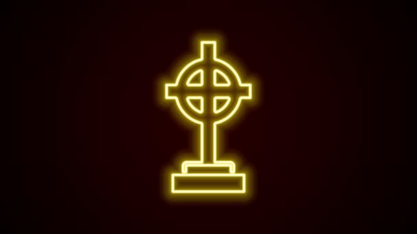 Светящаяся неоновая линия Могила с крестом на черном фоне. Видеографическая анимация 4K — стоковое видео