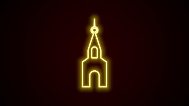 Glowing neon line Church building icon isolated on black background. Christian Church. Religion of church. 4K Video motion graphic animation — Stock Video