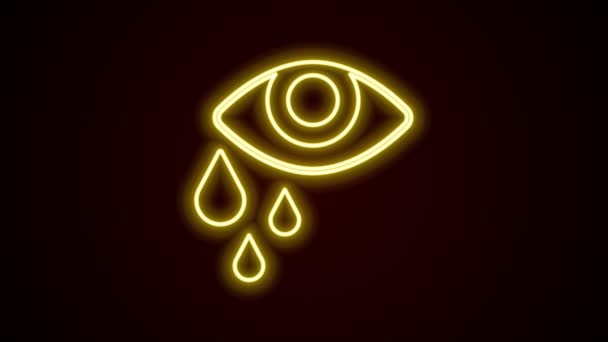 Glowing neon line Tear cry eye icon isolated on black background. 4K Video motion graphic animation — Stock Video