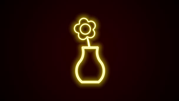 Linha de néon brilhante Flor no ícone do vaso isolado no fundo preto. Animação gráfica em movimento de vídeo 4K — Vídeo de Stock